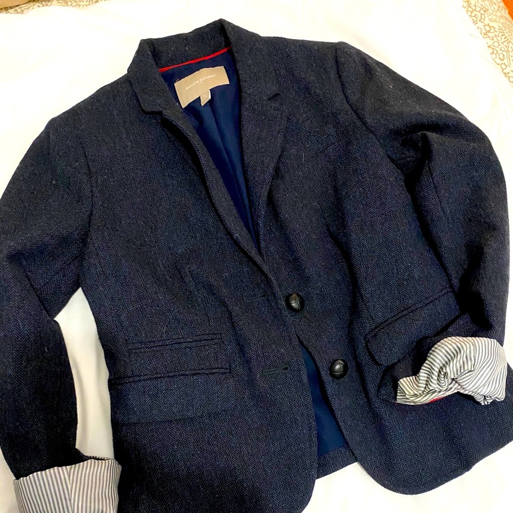 Banana Republic Navy Herringbone Blazer